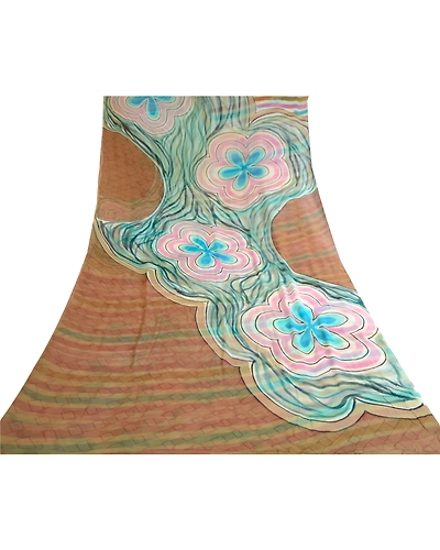 Sanskriti Vintage Sarees Multi Pure Georgette Silk Printed Sari 5Yd Craft Fabric, PRG-12284-Multi-Printed Floral Design-Pure Georgette Silk-8