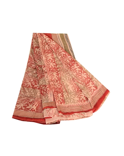 Sanskriti Vintage Sarees Red Pure Georgette Silk Printed Sari Soft Craft Fabric, PRG-12288-Red-Printed Floral Design-Pure Georgette Silk-2