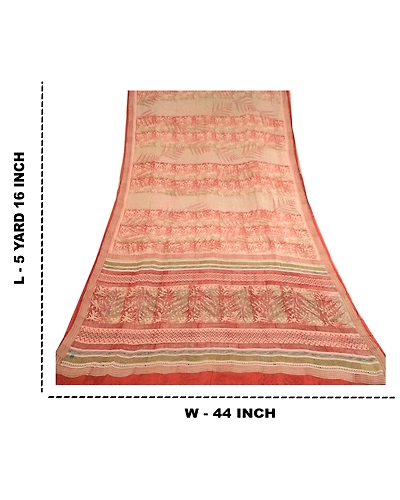 Sanskriti Vintage Sarees Red Pure Georgette Silk Printed Sari Soft Craft Fabric, PRG-12288-Red-Printed Floral Design-Pure Georgette Silk-4