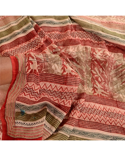 Sanskriti Vintage Sarees Red Pure Georgette Silk Printed Sari Soft Craft Fabric, PRG-12288-Red-Printed Floral Design-Pure Georgette Silk-5