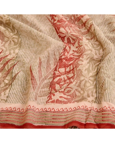 Sanskriti Vintage Sarees Red Pure Georgette Silk Printed Sari Soft Craft Fabric, PRG-12288-Red-Printed Floral Design-Pure Georgette Silk-7