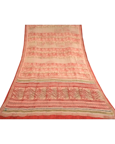 Sanskriti Vintage Sarees Red Pure Georgette Silk Printed Sari Soft Craft Fabric, PRG-12288-Red-Printed Floral Design-Pure Georgette Silk-9