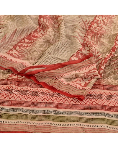 Sanskriti Vintage Sarees Red Pure Georgette Silk Printed Sari Soft Craft Fabric, PRG-12288-Red-Printed Floral Design-Pure Georgette Silk-10