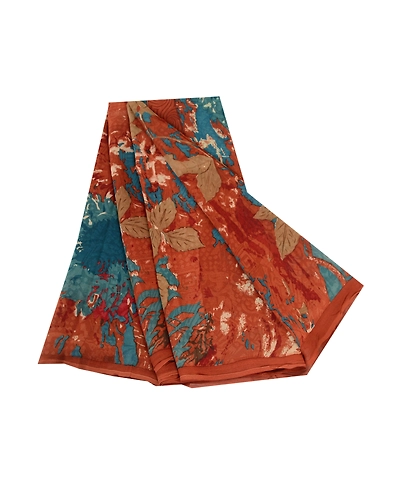 Sanskriti Vintage Sarees Orange Pure Georgette Silk Printed Sari Craft Fabric, PRG-12295-Orange-Printed Floral Design-Pure Georgette Silk-2