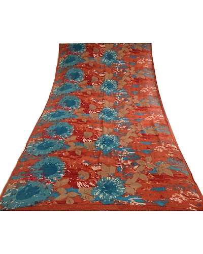 Sanskriti Vintage Sarees Orange Pure Georgette Silk Printed Sari Craft Fabric, PRG-12295-Orange-Printed Floral Design-Pure Georgette Silk-8