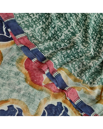 Sanskriti Vintage Sarees Green Pure Georgette Silk Printed Sari 5Yd Craft Fabric, PRG-12296-Green-Printed Floral Design-Pure Georgette Silk-1