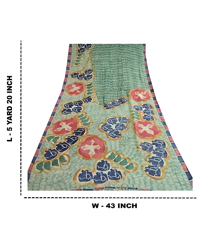 Sanskriti Vintage Sarees Green Pure Georgette Silk Printed Sari 5Yd Craft Fabric, PRG-12296-Green-Printed Floral Design-Pure Georgette Silk-3