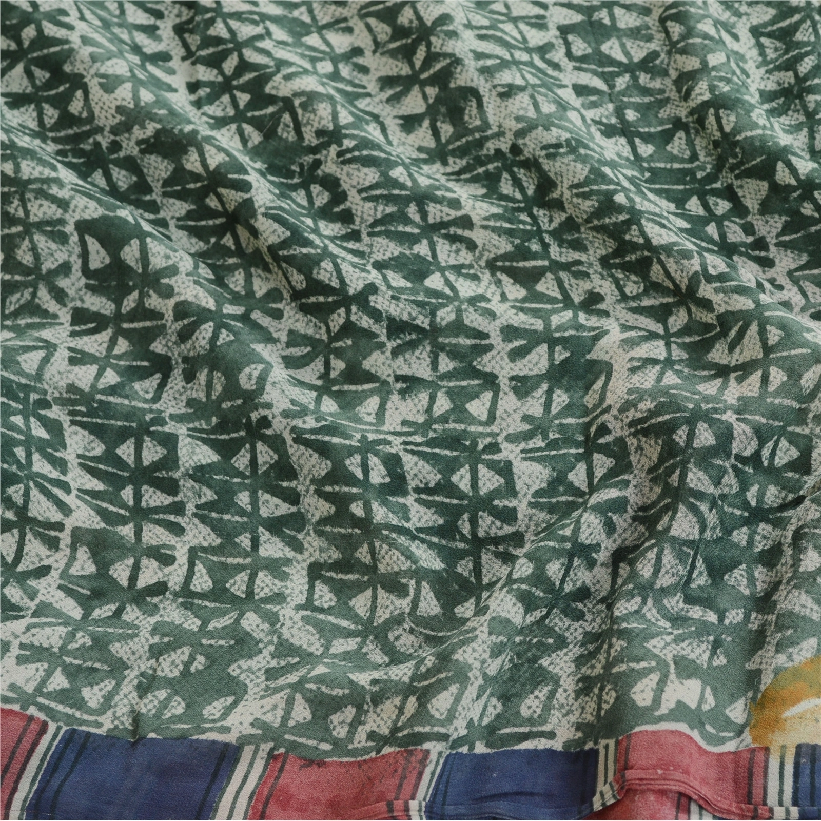 Sanskriti Vintage Sarees Green Pure Georgette Silk Printed Sari 5Yd Craft Fabric, PRG-12296-Green-Printed Floral Design-Pure Georgette Silk-6