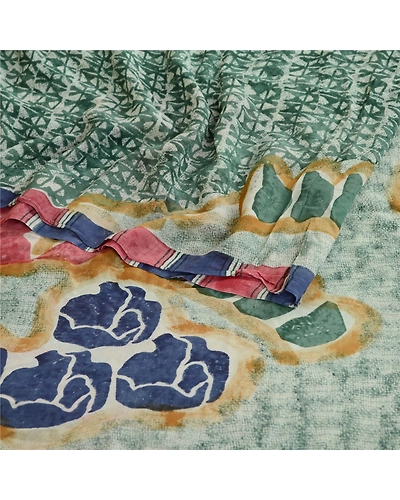 Sanskriti Vintage Sarees Green Pure Georgette Silk Printed Sari 5Yd Craft Fabric, PRG-12296-Green-Printed Floral Design-Pure Georgette Silk-7
