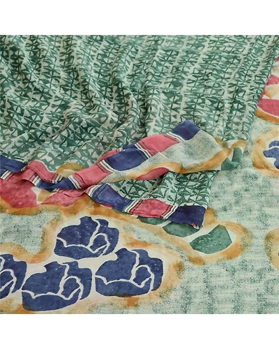 Sanskriti Vintage Sarees Green Pure Georgette Silk Printed Sari 5Yd Craft Fabric, PRG-12296-Green-Printed Floral Design-Pure Georgette Silk-9