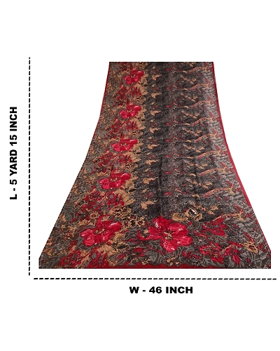 Sanskriti Vintage Sarees Black Pure Georgette Silk Printed Sari 5Yd Craft Fabric, PRG-12298-Black-Printed Floral Design-Pure Georgette Silk-3