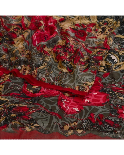 Sanskriti Vintage Sarees Black Pure Georgette Silk Printed Sari 5Yd Craft Fabric, PRG-12298-Black-Printed Floral Design-Pure Georgette Silk-7