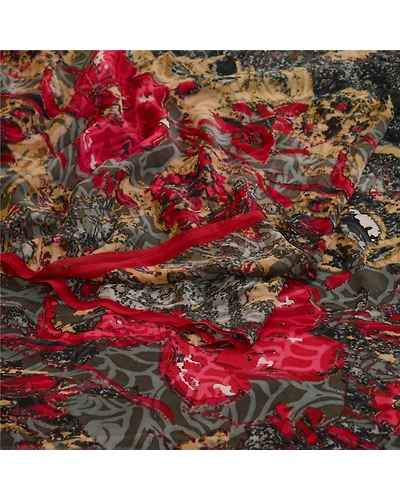 Sanskriti Vintage Sarees Black Pure Georgette Silk Printed Sari 5Yd Craft Fabric, PRG-12298-Black-Printed Floral Design-Pure Georgette Silk-9