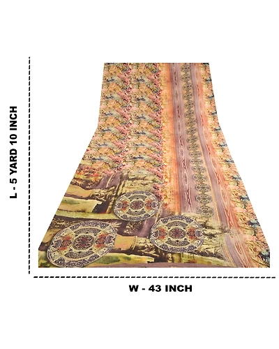 Sanskriti Vintage Sarees Multi Digital Printed Pure Georgette Silk Sari Fabric, PRG-12307-Multi-Printed Floral Design-Pure Georgette Silk-3