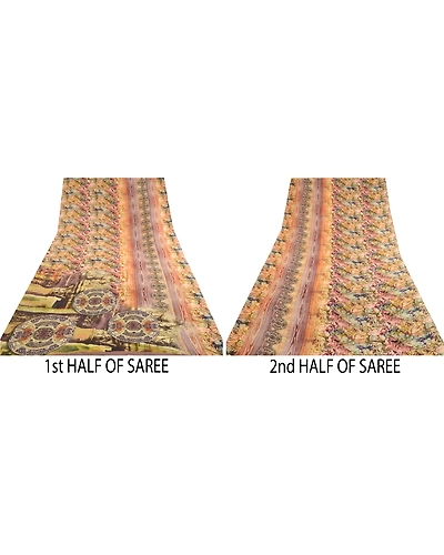 Sanskriti Vintage Sarees Multi Digital Printed Pure Georgette Silk Sari Fabric, PRG-12307-Multi-Printed Floral Design-Pure Georgette Silk-5