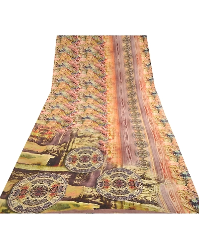 Sanskriti Vintage Sarees Multi Digital Printed Pure Georgette Silk Sari Fabric, PRG-12307-Multi-Printed Floral Design-Pure Georgette Silk-8