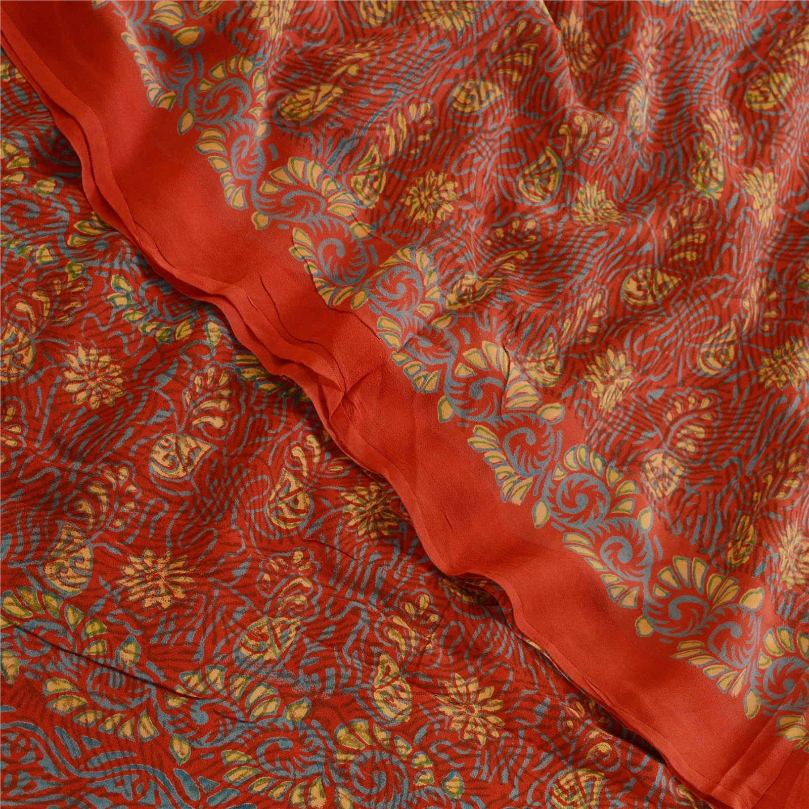 Sanskriti Vintage Sarees Red Pure Georgette Silk Printed Sari 5Yd Craft Fabric, PRG-12308-Red-Printed Floral Design-Pure Georgette Silk-1