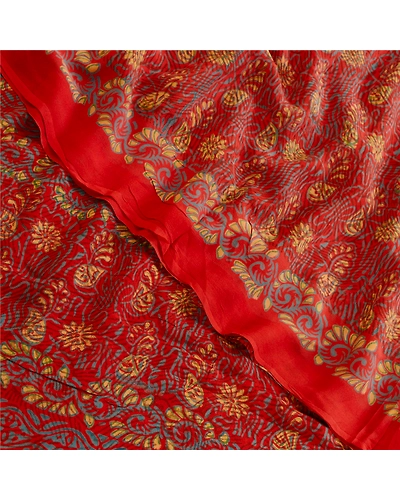 Sanskriti Vintage Sarees Red Pure Georgette Silk Printed Sari 5Yd Craft Fabric, PRG-12308-Red-Printed Floral Design-Pure Georgette Silk-1
