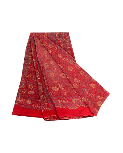 Sanskriti Vintage Sarees Red Pure Georgette Silk Printed Sari 5Yd Craft Fabric, PRG-12308-Red-Printed Floral Design-Pure Georgette Silk-2