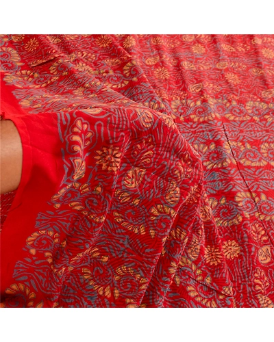 Sanskriti Vintage Sarees Red Pure Georgette Silk Printed Sari 5Yd Craft Fabric, PRG-12308-Red-Printed Floral Design-Pure Georgette Silk-4