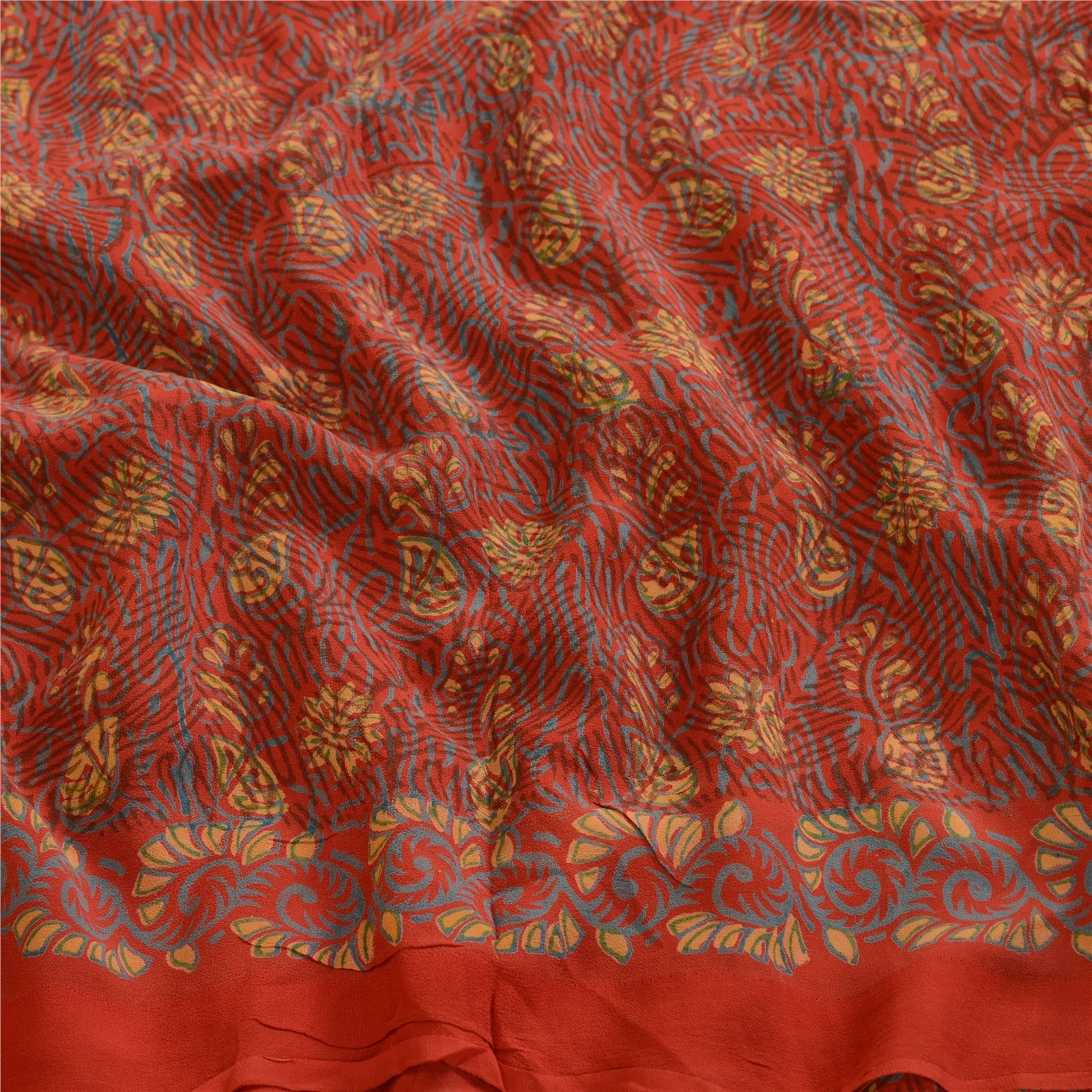 Sanskriti Vintage Sarees Red Pure Georgette Silk Printed Sari 5Yd Craft Fabric, PRG-12308-Red-Printed Floral Design-Pure Georgette Silk-6