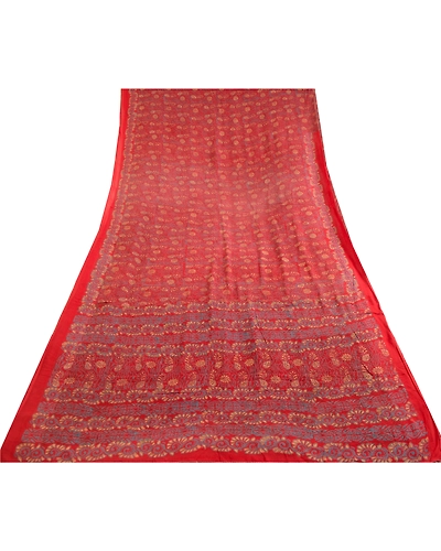 Sanskriti Vintage Sarees Red Pure Georgette Silk Printed Sari 5Yd Craft Fabric, PRG-12308-Red-Printed Floral Design-Pure Georgette Silk-8
