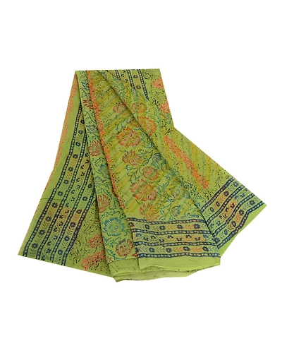 Sanskriti Vintage Sarees Green Pure Georgette Silk Block Print Sari Craft Fabric, PRG-12312-Green-Printed Floral Design-Pure Georgette Silk-2