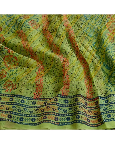 Sanskriti Vintage Sarees Green Pure Georgette Silk Block Print Sari Craft Fabric, PRG-12312-Green-Printed Floral Design-Pure Georgette Silk-6