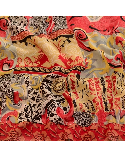 Sanskriti Vintage Sarees Red Pure Georgette Silk Printed Sari 5Yd Craft Fabric, PRG-12313-Red-Printed Floral Design-Pure Georgette Silk-7