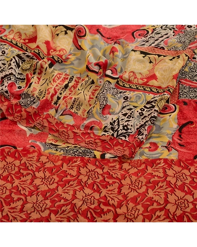 Sanskriti Vintage Sarees Red Pure Georgette Silk Printed Sari 5Yd Craft Fabric, PRG-12313-Red-Printed Floral Design-Pure Georgette Silk-8