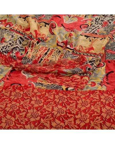 Sanskriti Vintage Sarees Red Pure Georgette Silk Printed Sari 5Yd Craft Fabric, PRG-12313-Red-Printed Floral Design-Pure Georgette Silk-10