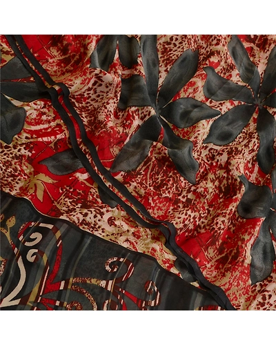 Sanskriti Vintage Sarees Red Printed Pure Georgette Silk Sari Soft Craft Fabric, PRG-12329-Red-Printed Floral Design-Pure Georgette Silk-1