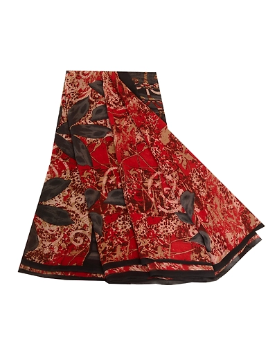 Sanskriti Vintage Sarees Red Printed Pure Georgette Silk Sari Soft Craft Fabric, PRG-12329-Red-Printed Floral Design-Pure Georgette Silk-2