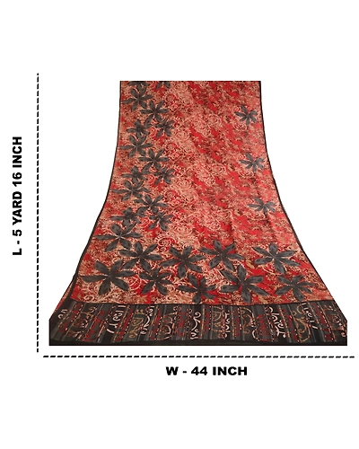 Sanskriti Vintage Sarees Red Printed Pure Georgette Silk Sari Soft Craft Fabric, PRG-12329-Red-Printed Floral Design-Pure Georgette Silk-3