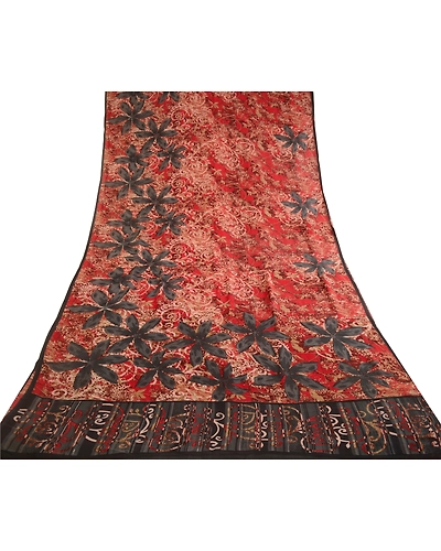 Sanskriti Vintage Sarees Red Printed Pure Georgette Silk Sari Soft Craft Fabric, PRG-12329-Red-Printed Floral Design-Pure Georgette Silk-8