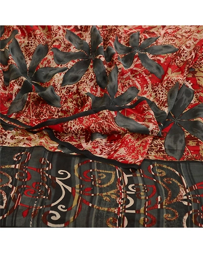 Sanskriti Vintage Sarees Red Printed Pure Georgette Silk Sari Soft Craft Fabric, PRG-12329-Red-Printed Floral Design-Pure Georgette Silk-9