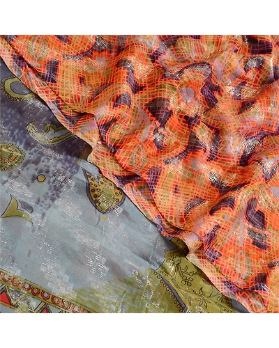 Sanskriti Vintage Sarees Multi Pure Georgette Silk Print Woven Sari Craft Fabric, PRG-12343-Multi-Printed Floral Design-Pure Georgette Silk-1