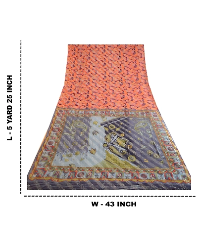 Sanskriti Vintage Sarees Multi Pure Georgette Silk Print Woven Sari Craft Fabric, PRG-12343-Multi-Printed Floral Design-Pure Georgette Silk-3