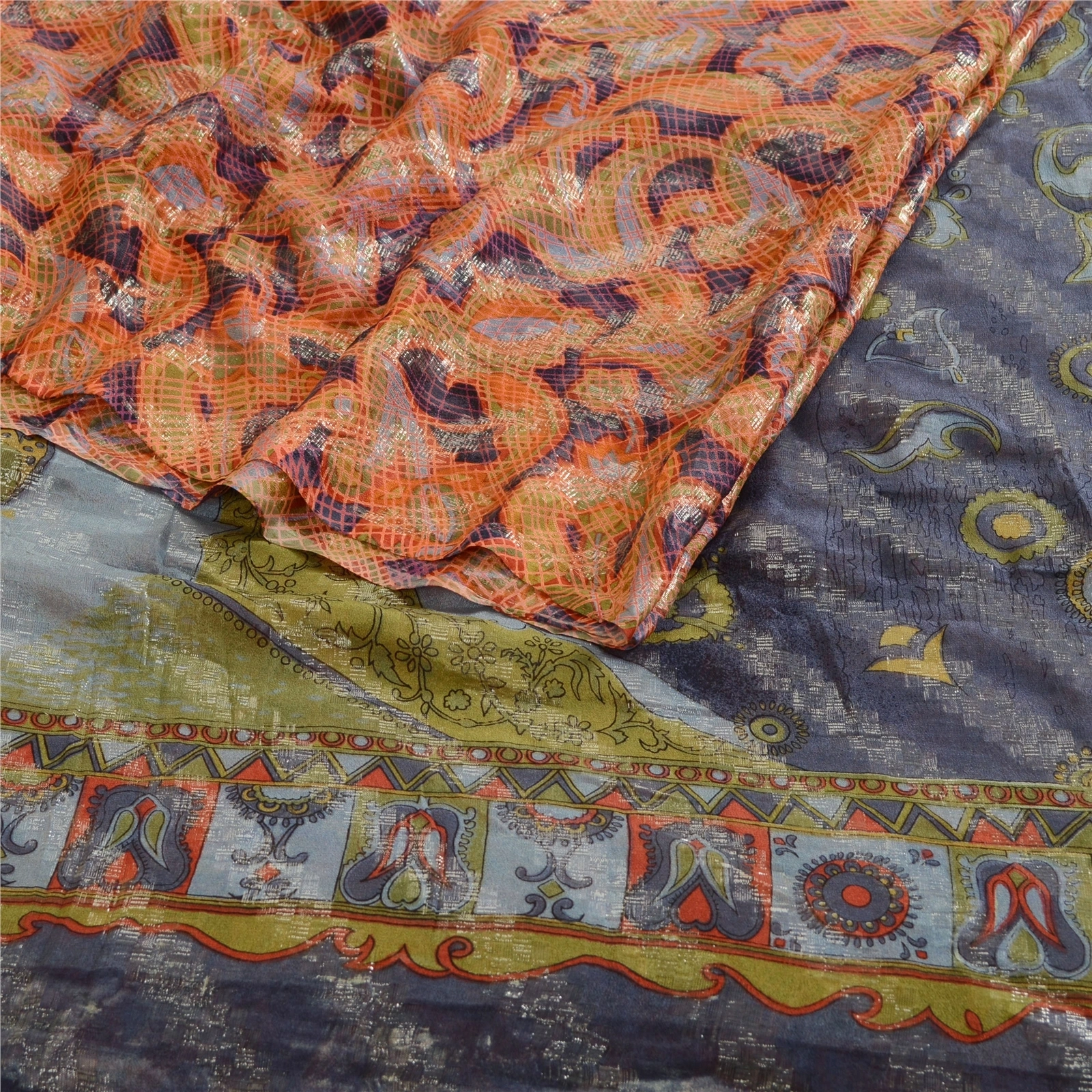 Sanskriti Vintage Sarees Multi Pure Georgette Silk Print Woven Sari Craft Fabric, PRG-12343-Multi-Printed Floral Design-Pure Georgette Silk-7