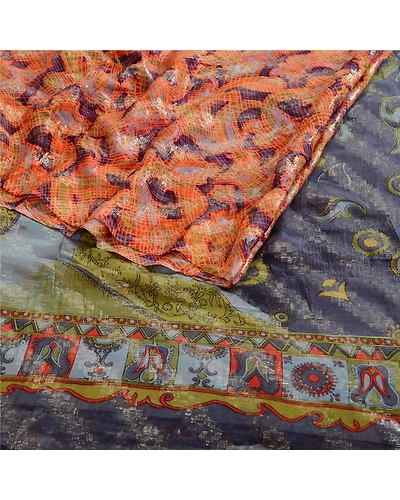 Sanskriti Vintage Sarees Multi Pure Georgette Silk Print Woven Sari Craft Fabric, PRG-12343-Multi-Printed Floral Design-Pure Georgette Silk-7