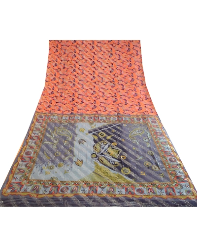 Sanskriti Vintage Sarees Multi Pure Georgette Silk Print Woven Sari Craft Fabric, PRG-12343-Multi-Printed Floral Design-Pure Georgette Silk-8
