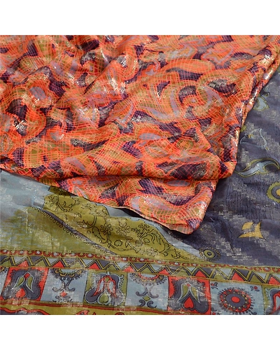 Sanskriti Vintage Sarees Multi Pure Georgette Silk Print Woven Sari Craft Fabric, PRG-12343-Multi-Printed Floral Design-Pure Georgette Silk-9