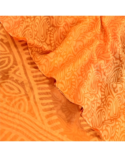 Sanskriti Vintage Sarees Saffron Pure Georgette Silk Printed Sari Craft Fabric, PRG-12352-Saffron-Printed Floral Design-Pure Georgette Silk-1