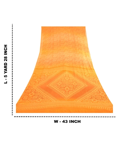 Sanskriti Vintage Sarees Saffron Pure Georgette Silk Printed Sari Craft Fabric, PRG-12352-Saffron-Printed Floral Design-Pure Georgette Silk-4
