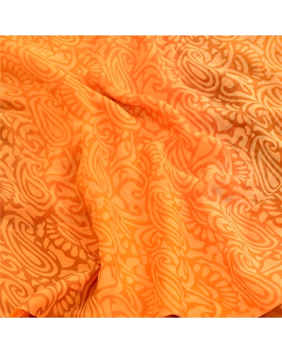 Sanskriti Vintage Sarees Saffron Pure Georgette Silk Printed Sari Craft Fabric, PRG-12352-Saffron-Printed Floral Design-Pure Georgette Silk-7