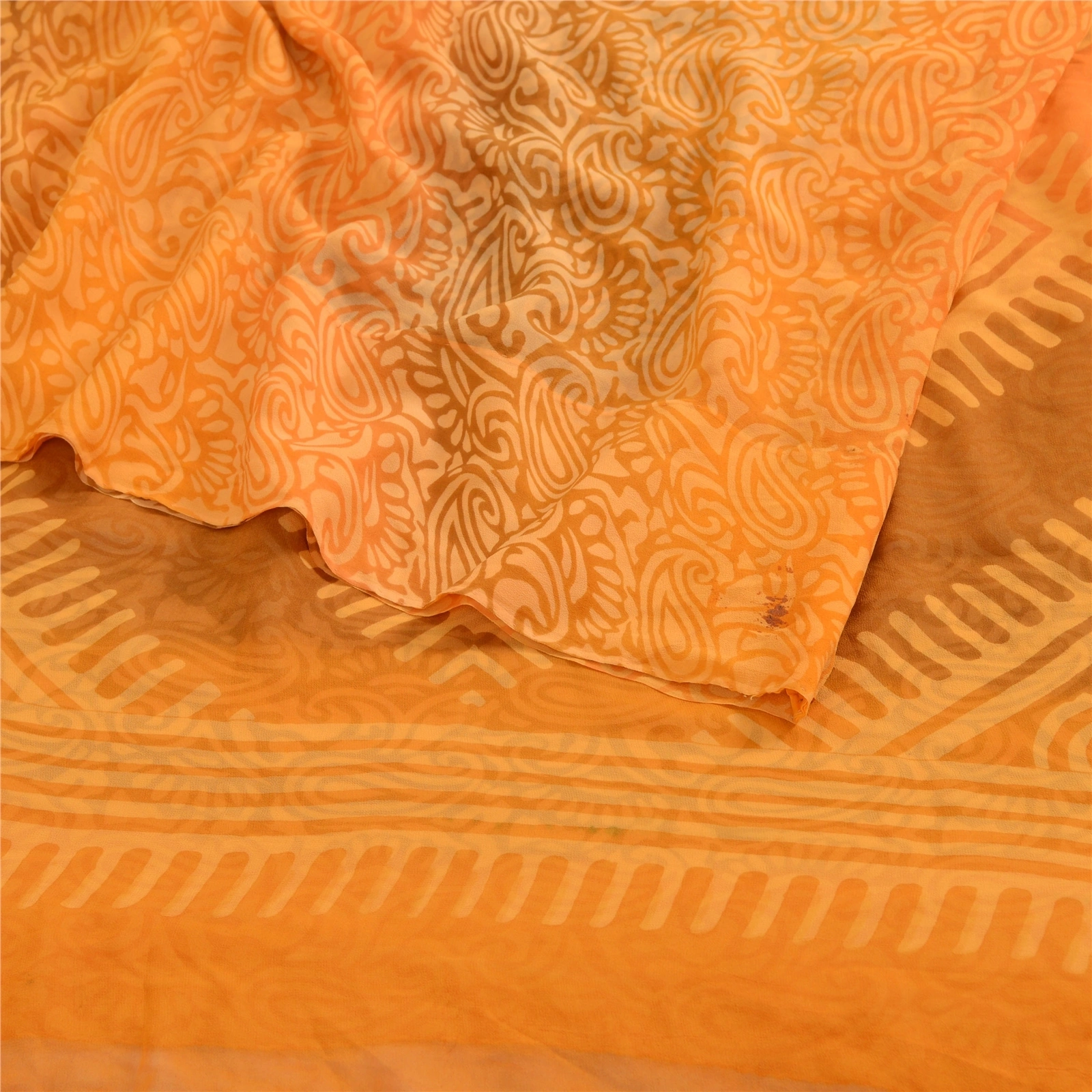 Sanskriti Vintage Sarees Saffron Pure Georgette Silk Printed Sari Craft Fabric, PRG-12352-Saffron-Printed Floral Design-Pure Georgette Silk-8