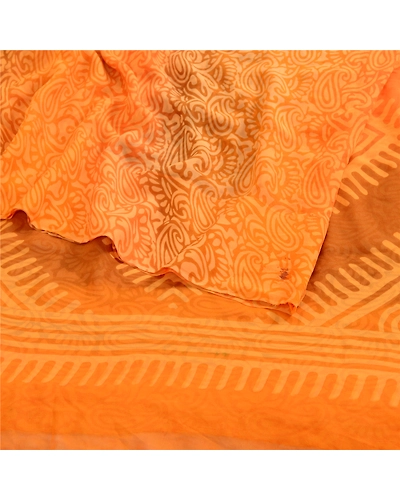 Sanskriti Vintage Sarees Saffron Pure Georgette Silk Printed Sari Craft Fabric, PRG-12352-Saffron-Printed Floral Design-Pure Georgette Silk-8