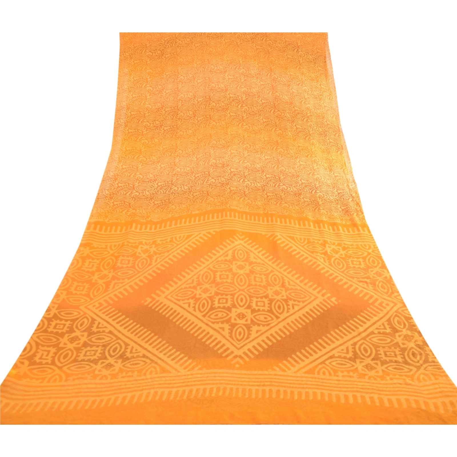 Sanskriti Vintage Sarees Saffron Pure Georgette Silk Printed Sari Craft Fabric, PRG-12352-Saffron-Printed Floral Design-Pure Georgette Silk-9