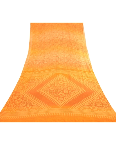 Sanskriti Vintage Sarees Saffron Pure Georgette Silk Printed Sari Craft Fabric, PRG-12352-Saffron-Printed Floral Design-Pure Georgette Silk-9