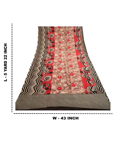 Sanskriti Vintage Sarees Multi Pure Georgette Silk Printed Sari 5Yd Craft Fabric, PRG-12354-Multi-Printed Floral Design-Pure Georgette Silk-3